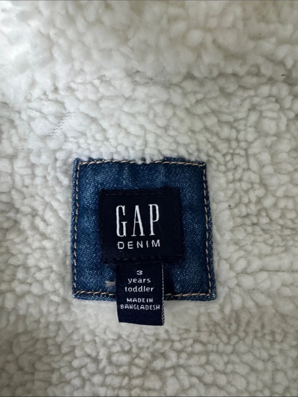 GAP Blue Denim Jacket with Cream Sherpa Hood & Sleeves